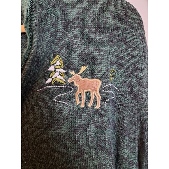 Breckenridge WOMENS 1/4 Zip Pullover Sweater Green Black Marled Scenic Pocket M - Picture 3 of 6